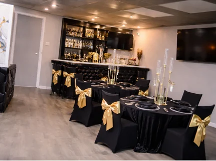 Black and gold table setup