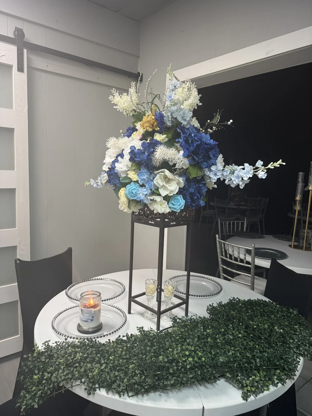 Blue floral centerpiece