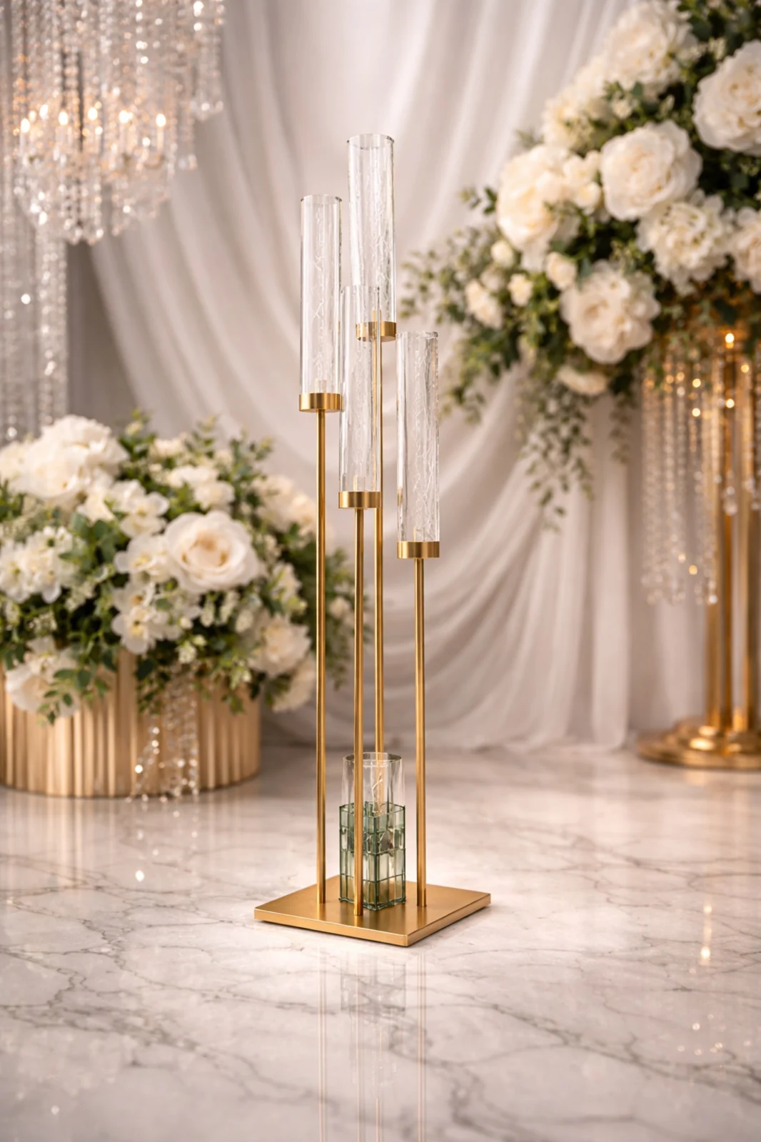 Gold Cylinder Candle Stand