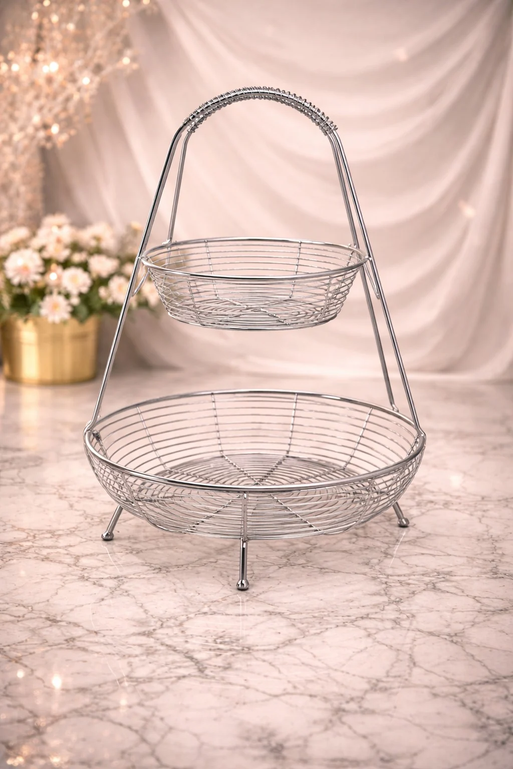Silver Two-Tier Basket
